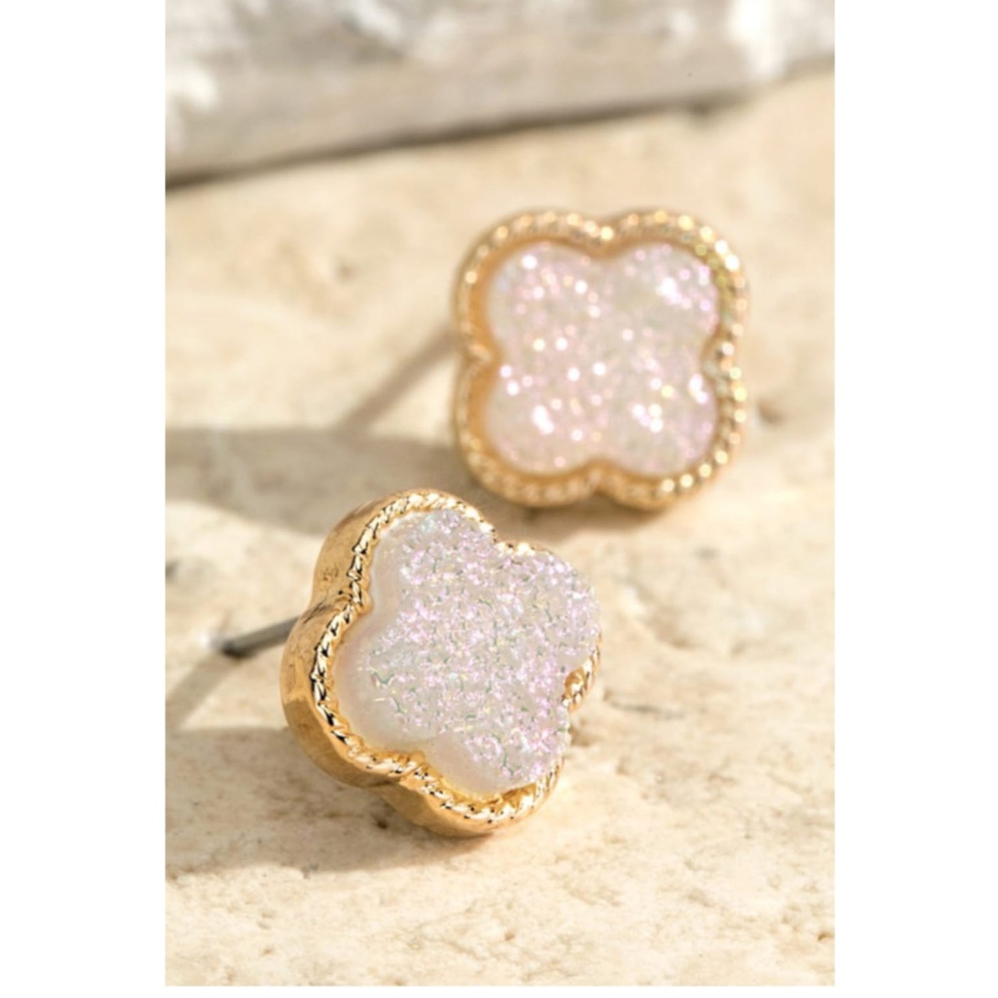 Druzy Clover Studs