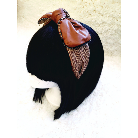 Leather Bow Headband - Brown