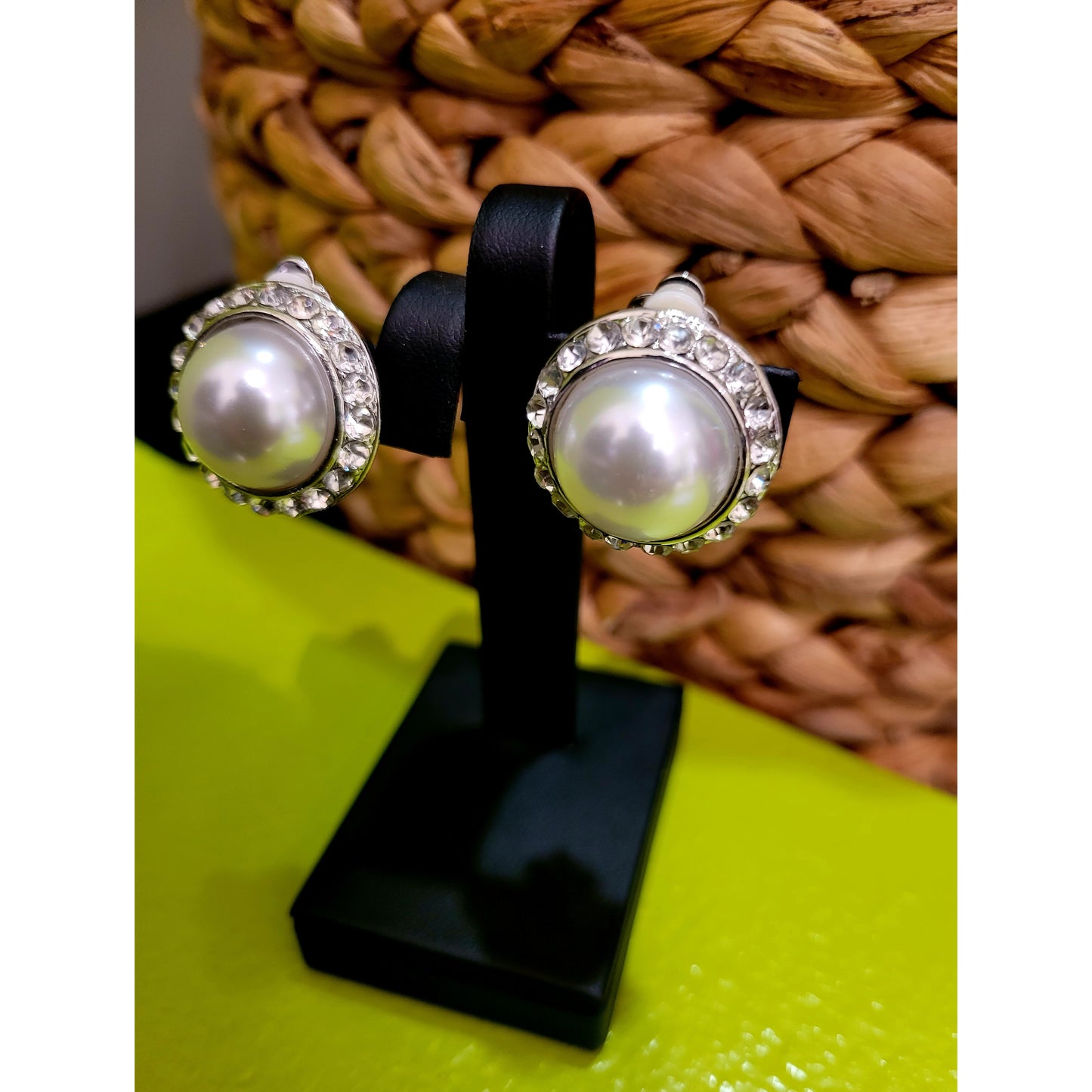 *Clip-on* Rhinestone Encrusted Pearl Earrings
