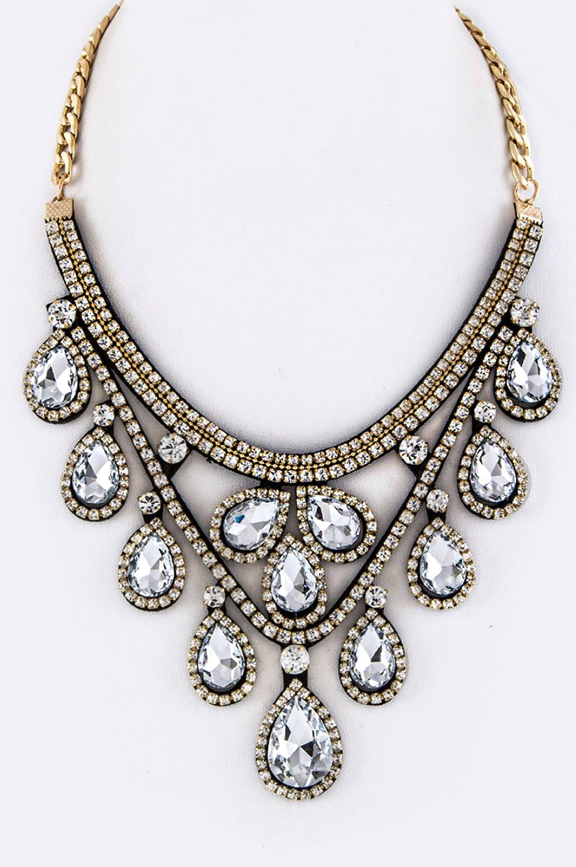 Crystal Teardrop Statement Necklace