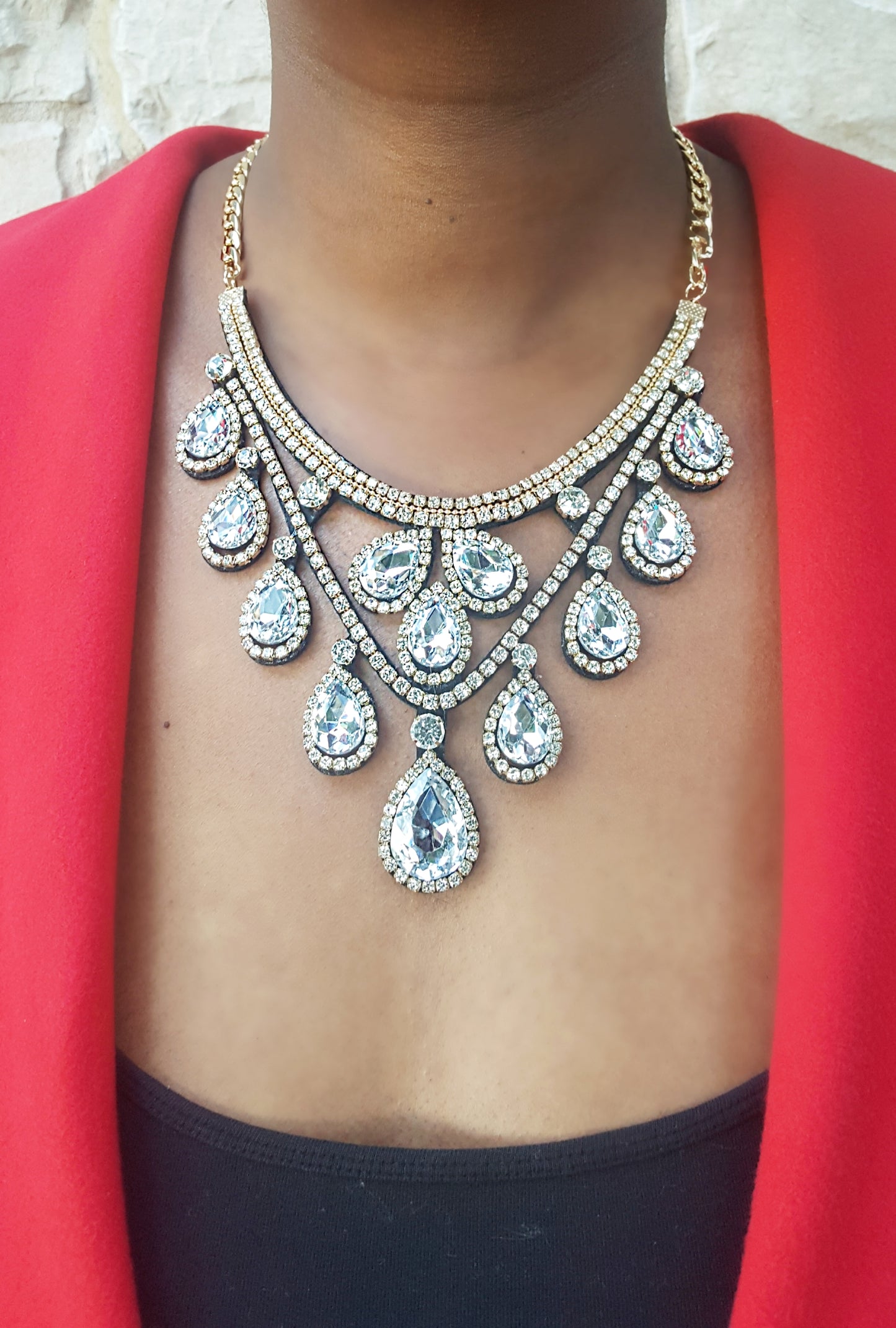 Crystal Teardrop Statement Necklace