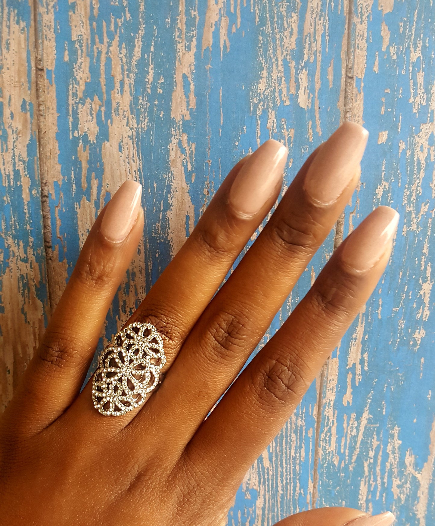 Crystal Floral Cutout Ring (Silver)