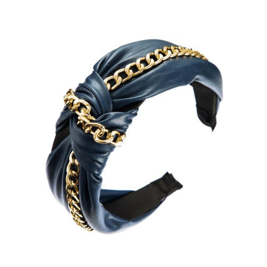 Knotted Headband with Chain - Navy