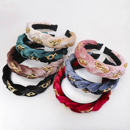 Braided Velvet Headband With Chain