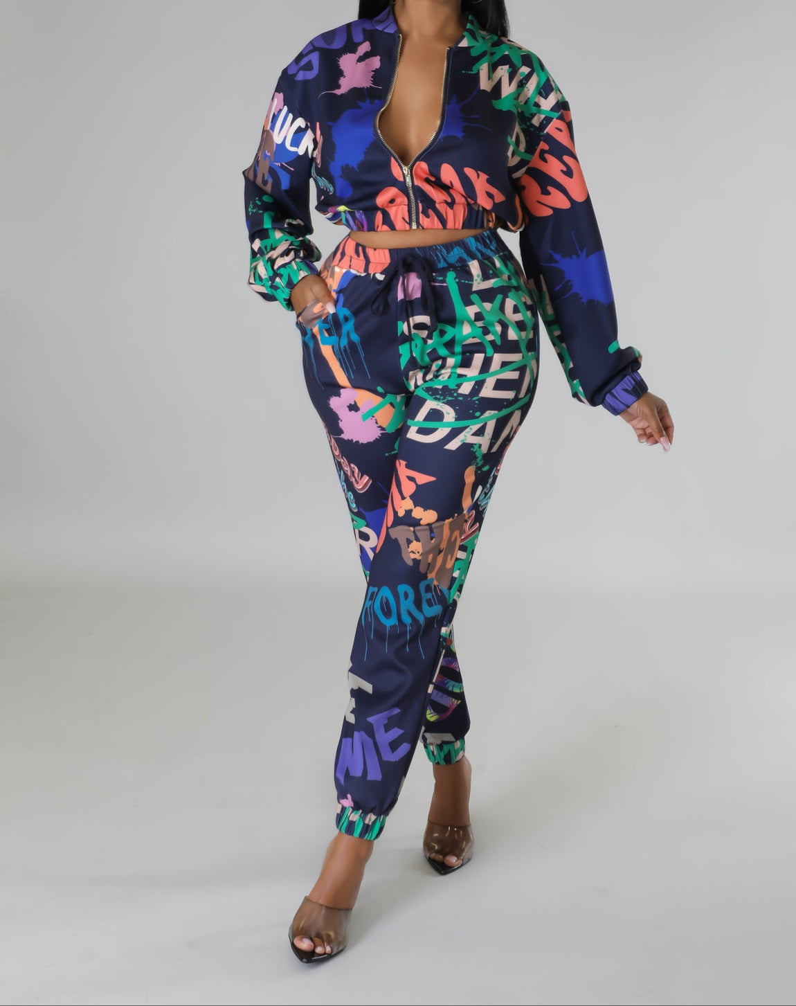 Urbanly Graffiti Print Pants Set