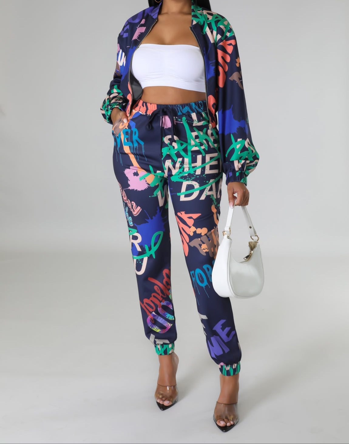 Urbanly Graffiti Print Pants Set