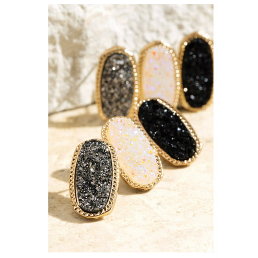 Oval Druzy Studs Set (3-Piece Set)