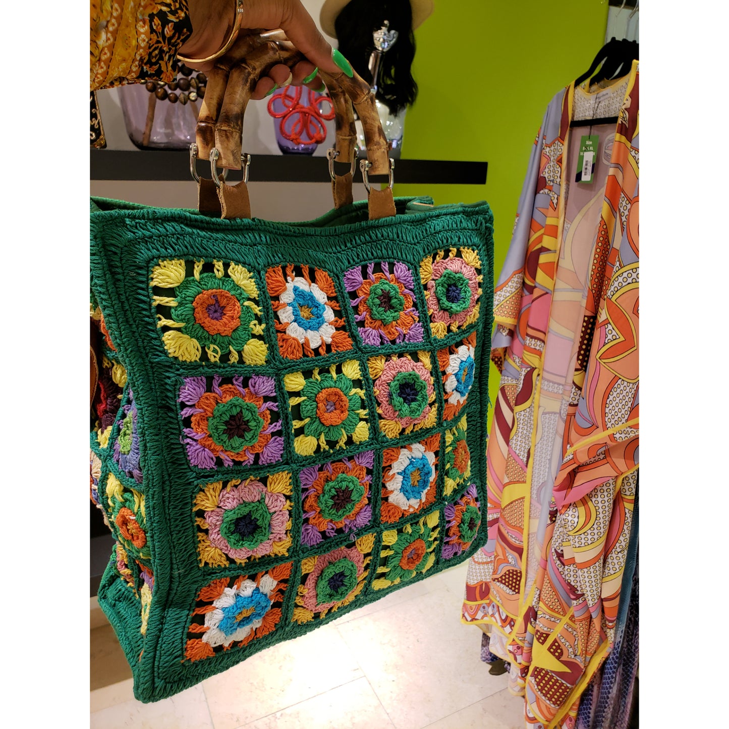 Crochet Tote - Green Floral