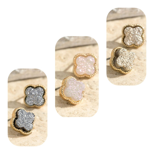 Druzy Clover Studs