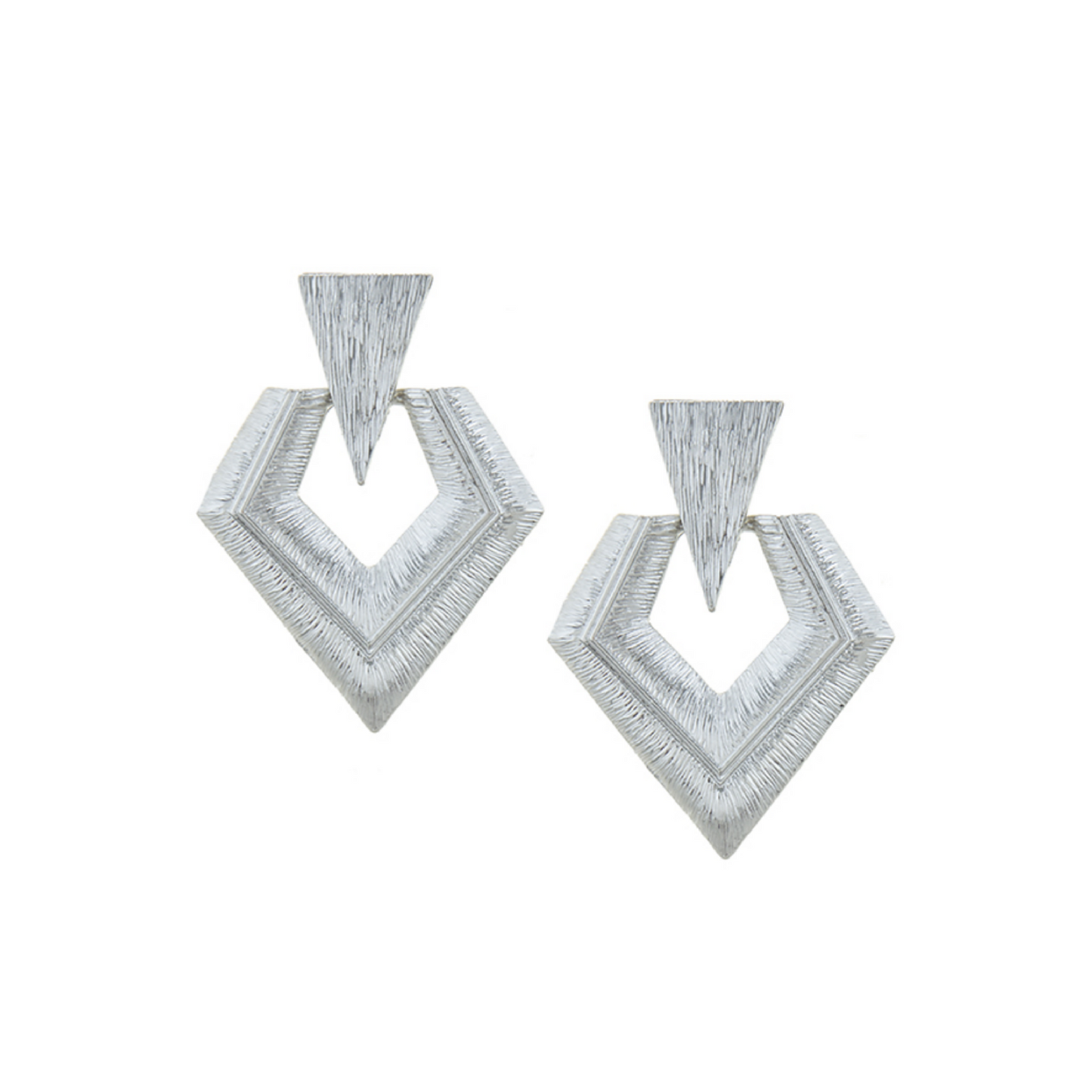 Textured Geometric Dangle Earrings (Silver)