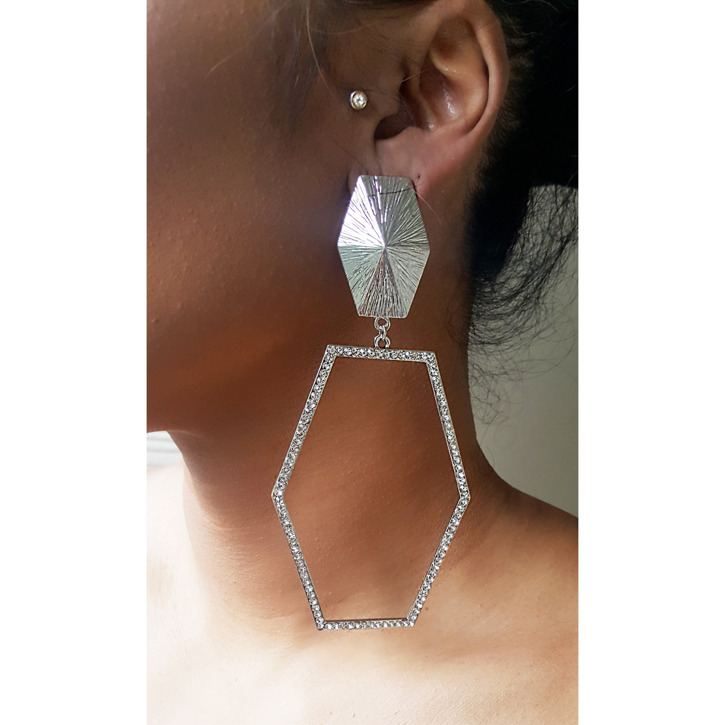 Oversized Hexagon Earrings (Silver)