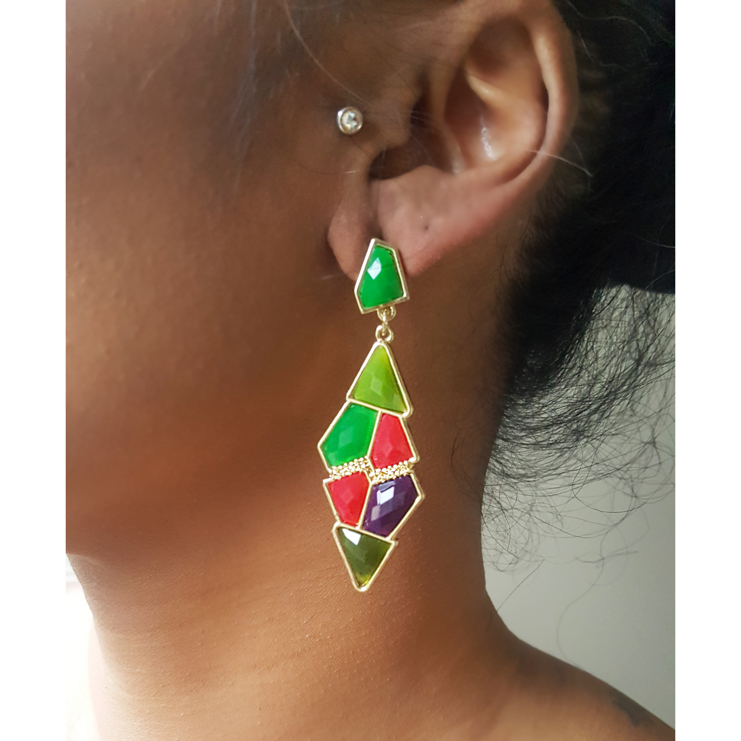 Gem Cluster Earrings (Green)