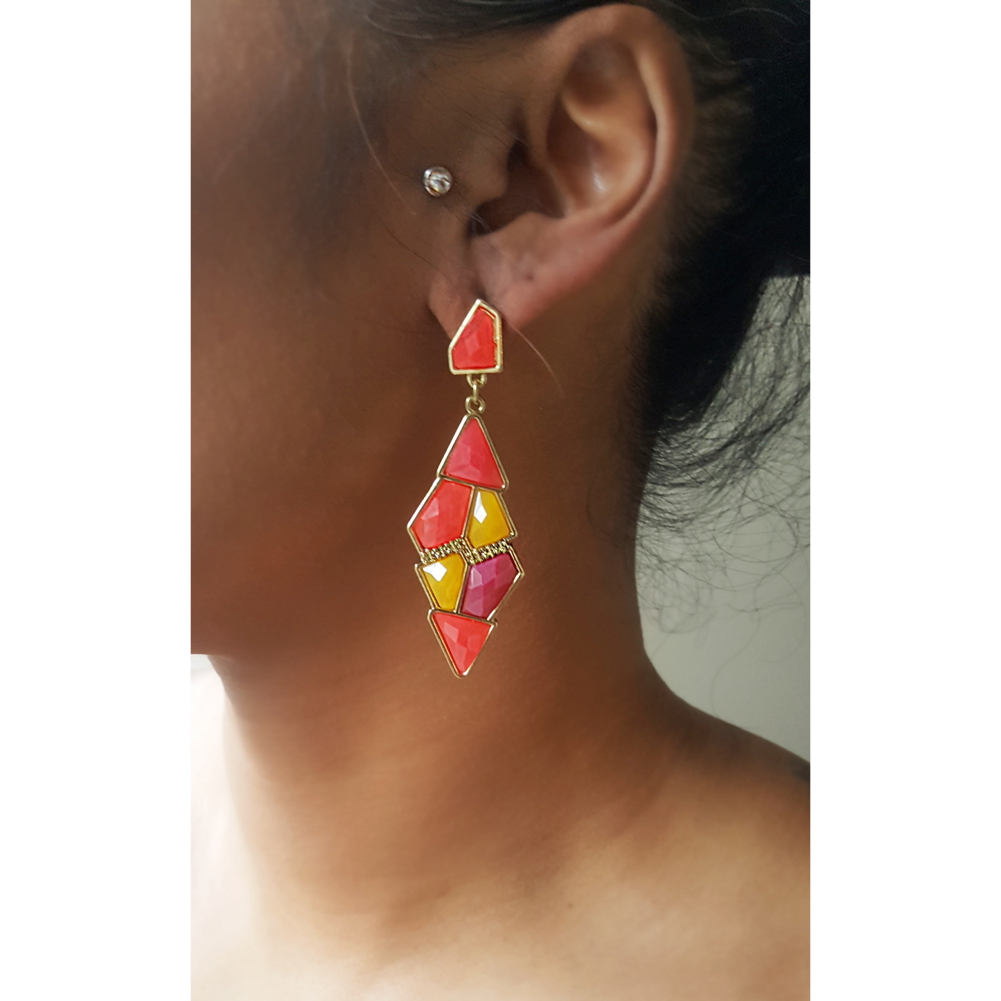Gem Cluster Earrings (Pink & Yellow)