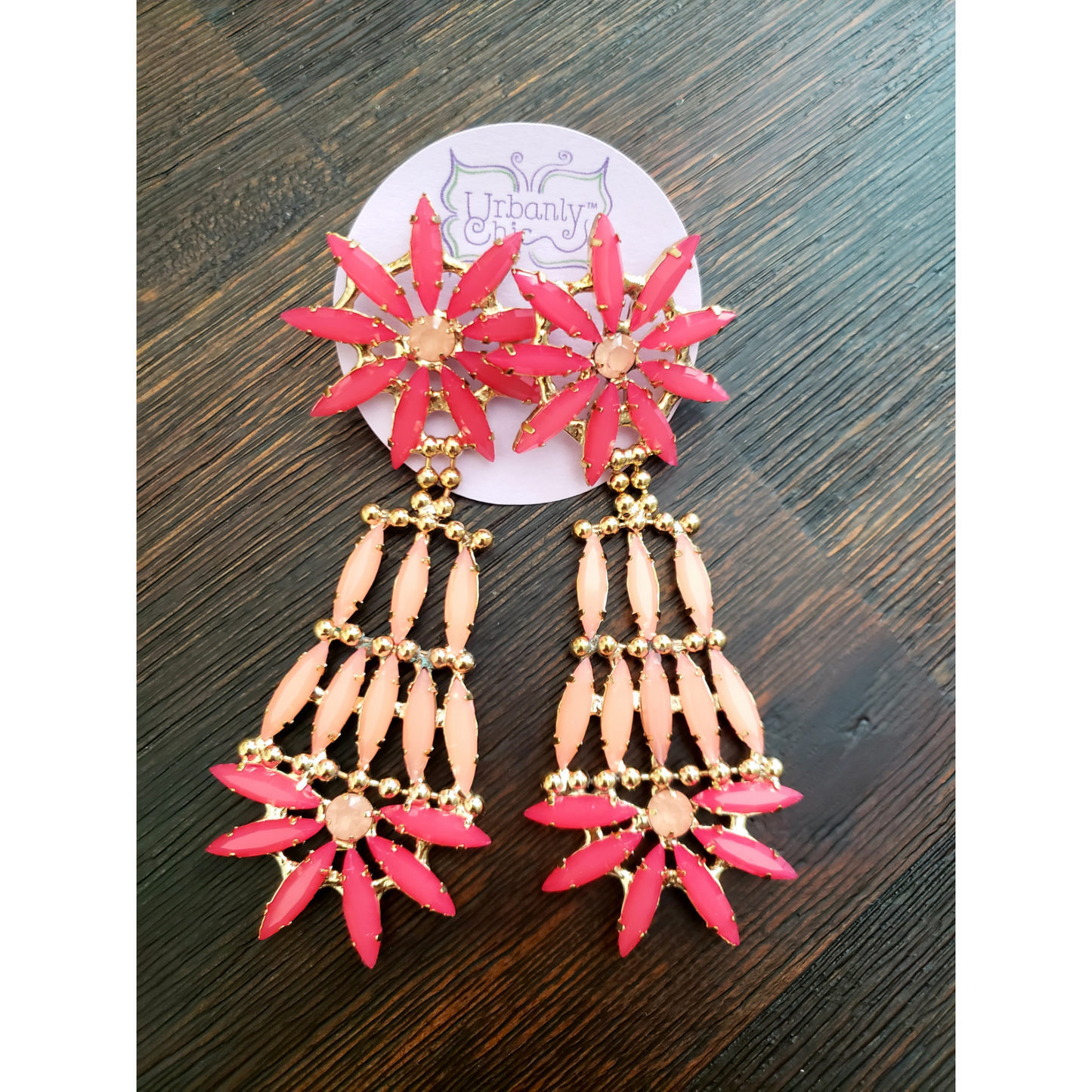 Pink Rhinestone Floral Earrings