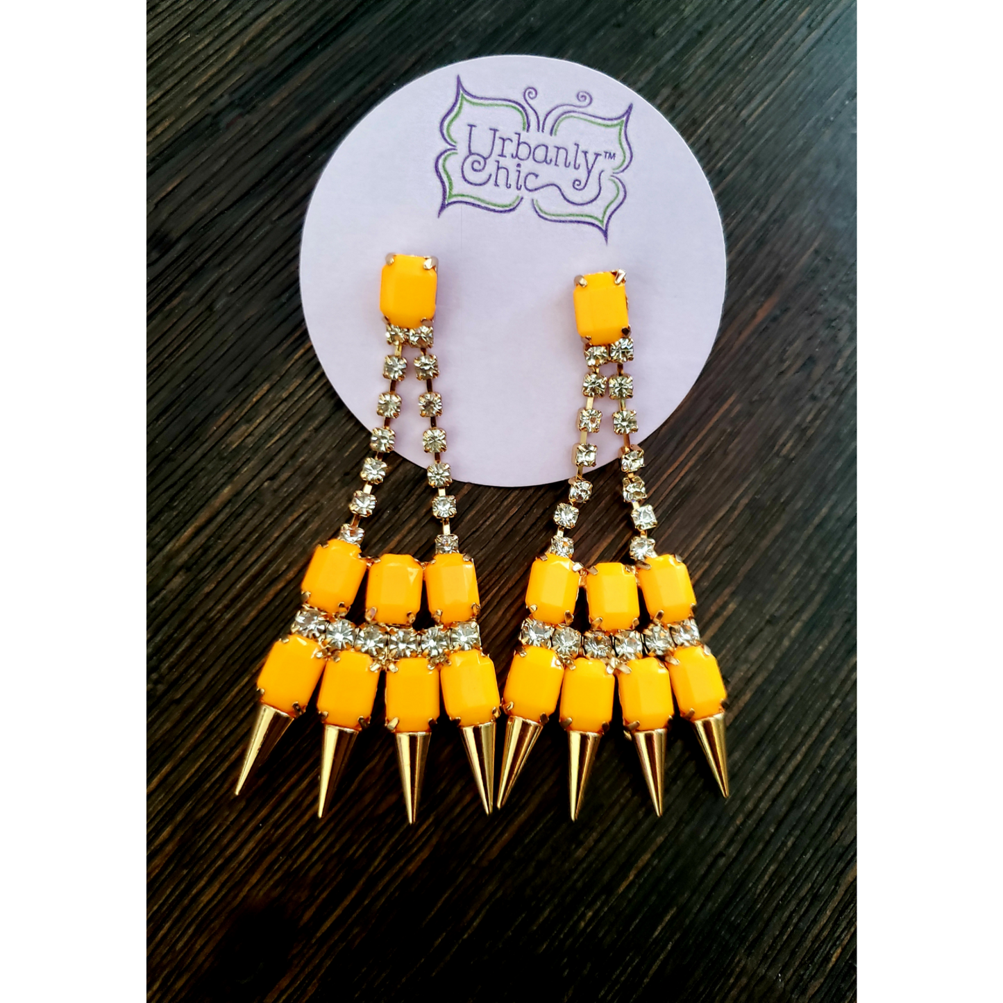 Yellow Stone & Crystal Spike Earrings