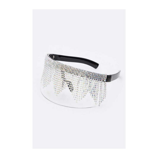 Glam Rhinestone Curtain Shield Glasses - Clear