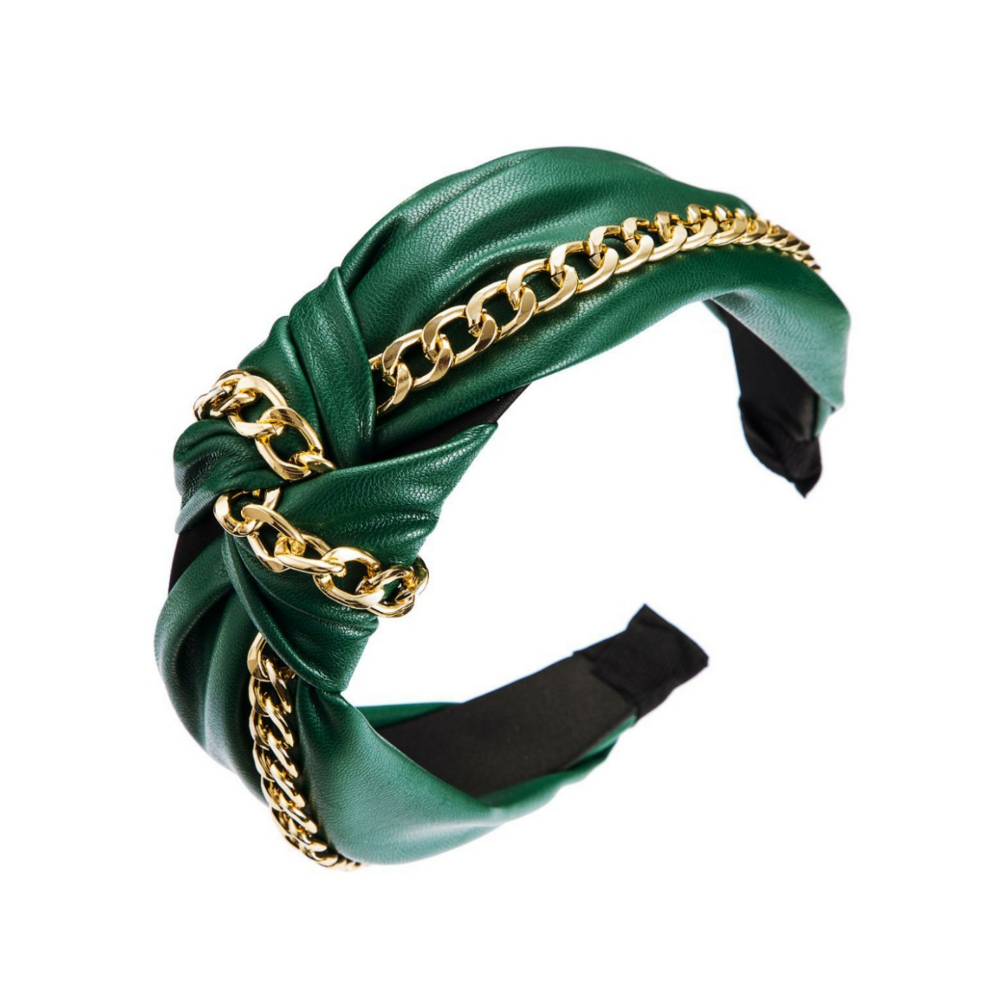 Knotted Headband with Chain - Hunter Green