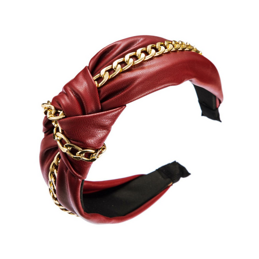 Knotted Headband with Chain - Wine