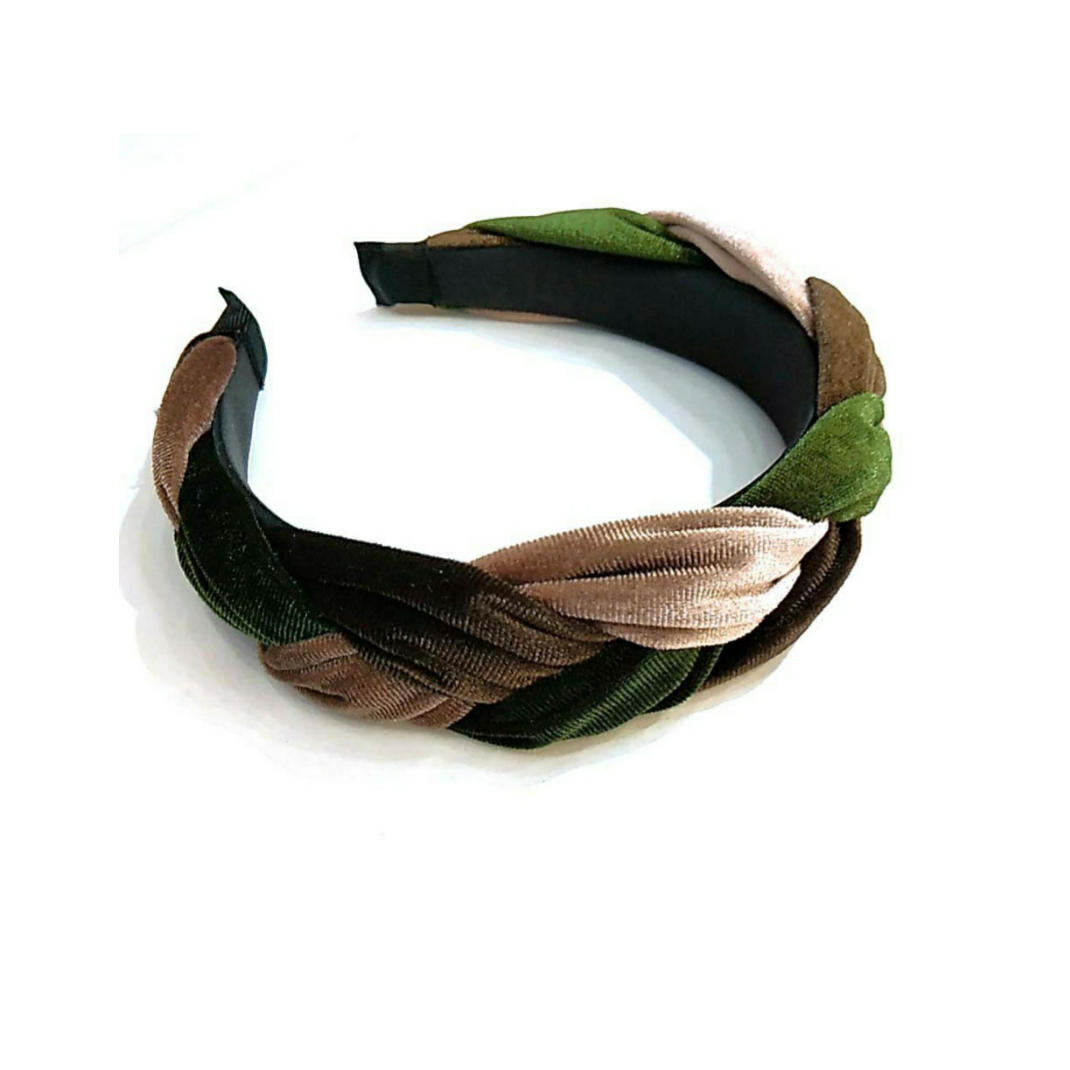 Velvet Twist Headband - Olive & Brown