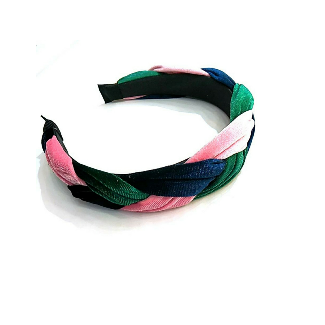 Velvet Twist Headband - Pink, Green & Navy