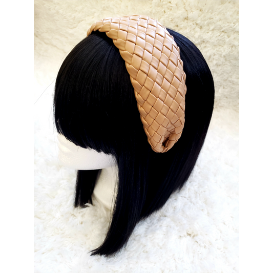 Basket Weave Faux Leather Headband- Beige
