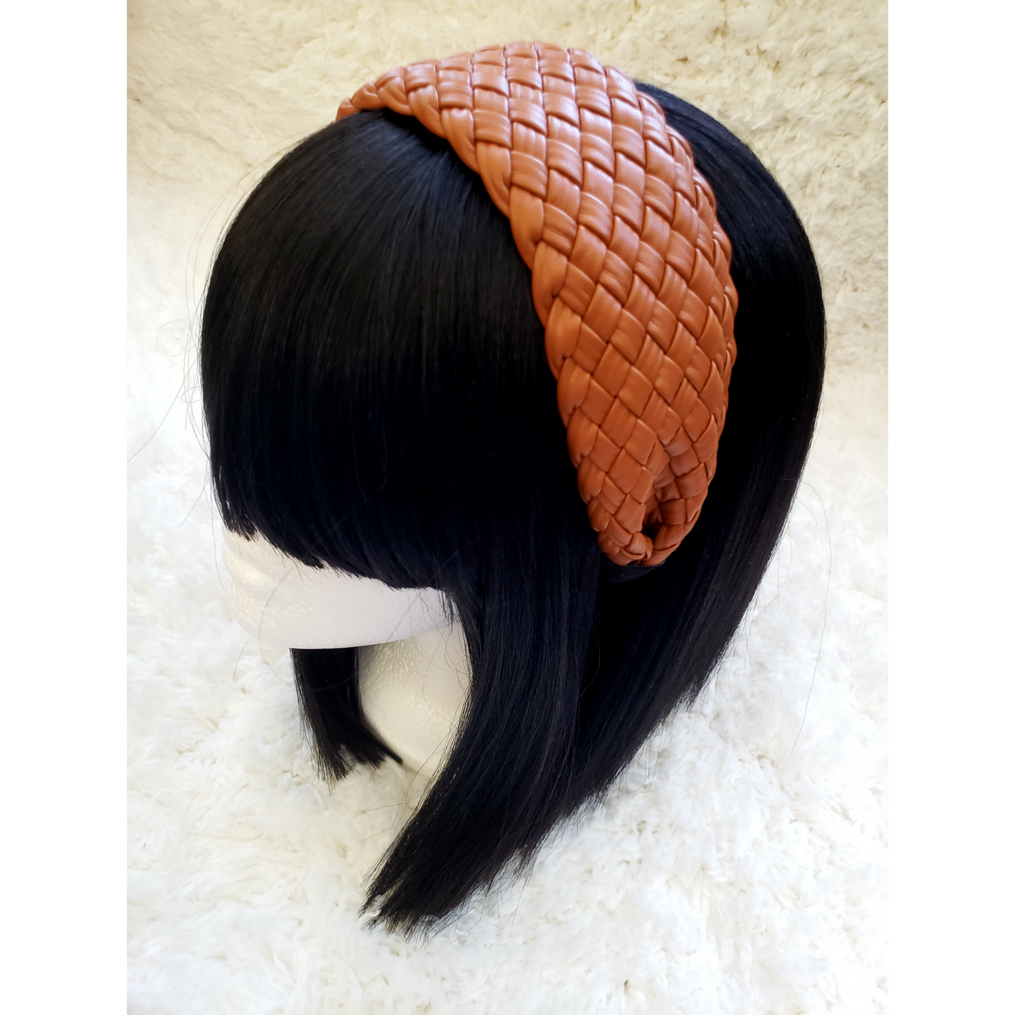 Basket Weave Faux Leather Headband - Caramel