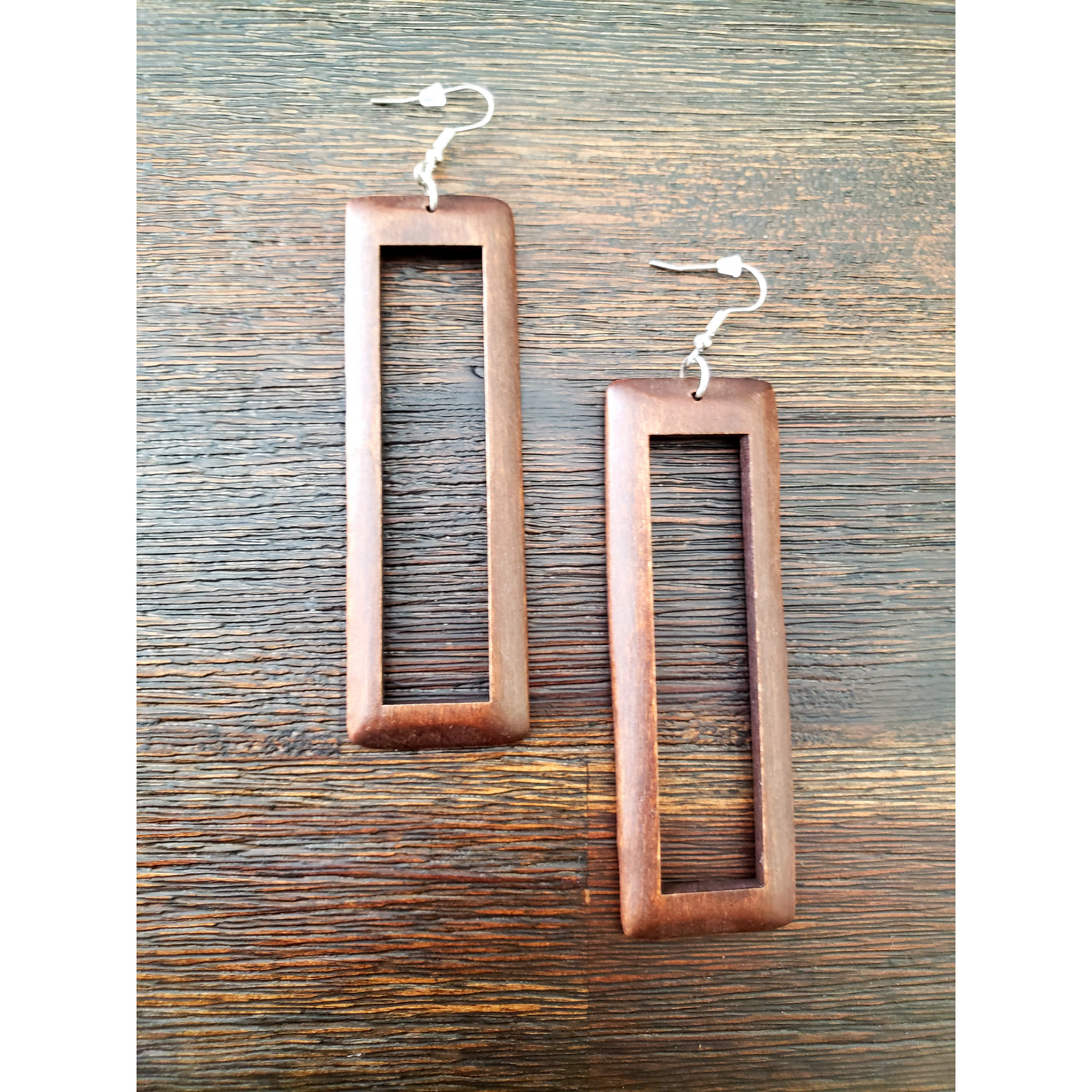 Wooden Rectangle Cut-Out Earrings (NEW)